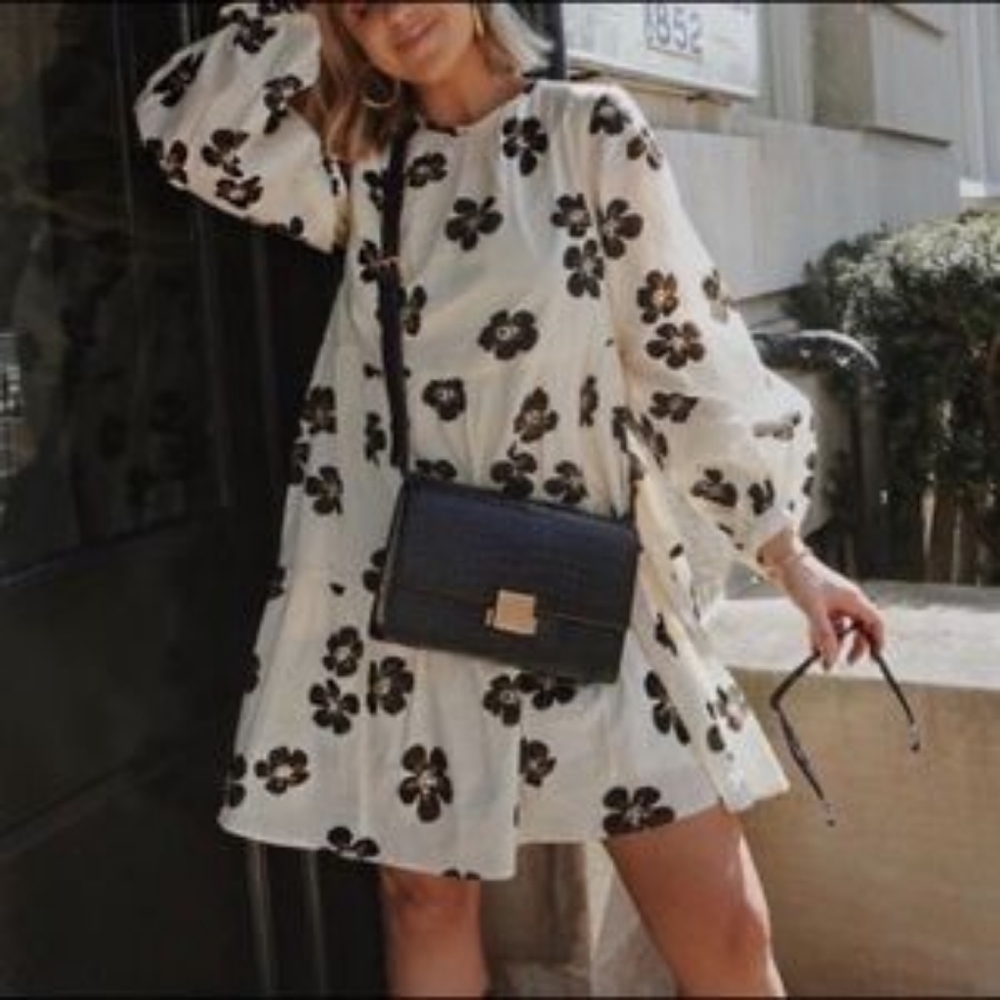 Floral Hibiscus Print Black And White Dress